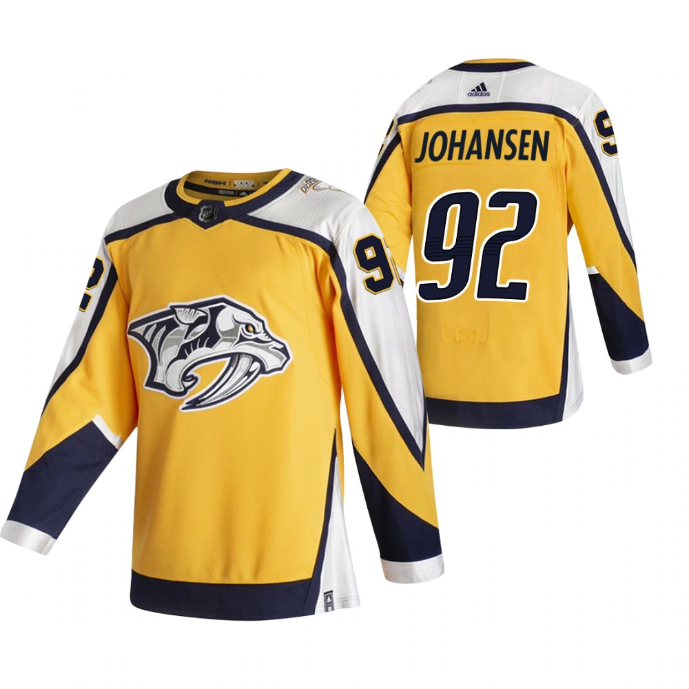 2021 Adidias Nashville Predators #92 Ryan Johansen Yellow Men Reverse Retro Alternate NHL Jersey->nashville predators->NHL Jersey